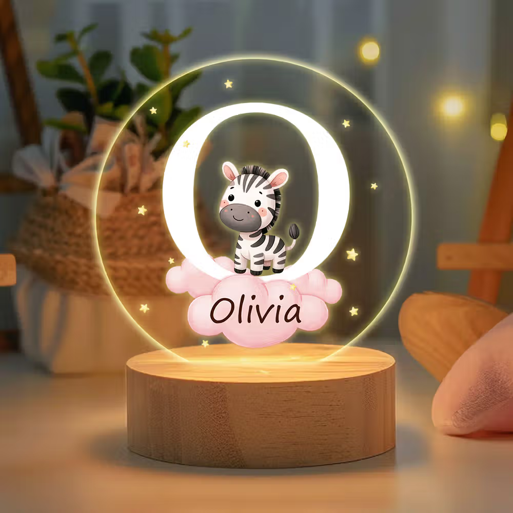 Personoitu LED yövalo tähti pilvi eläinteema puupohja lastenhuone sisustus syntymäpäivälahja baby shower lahja
